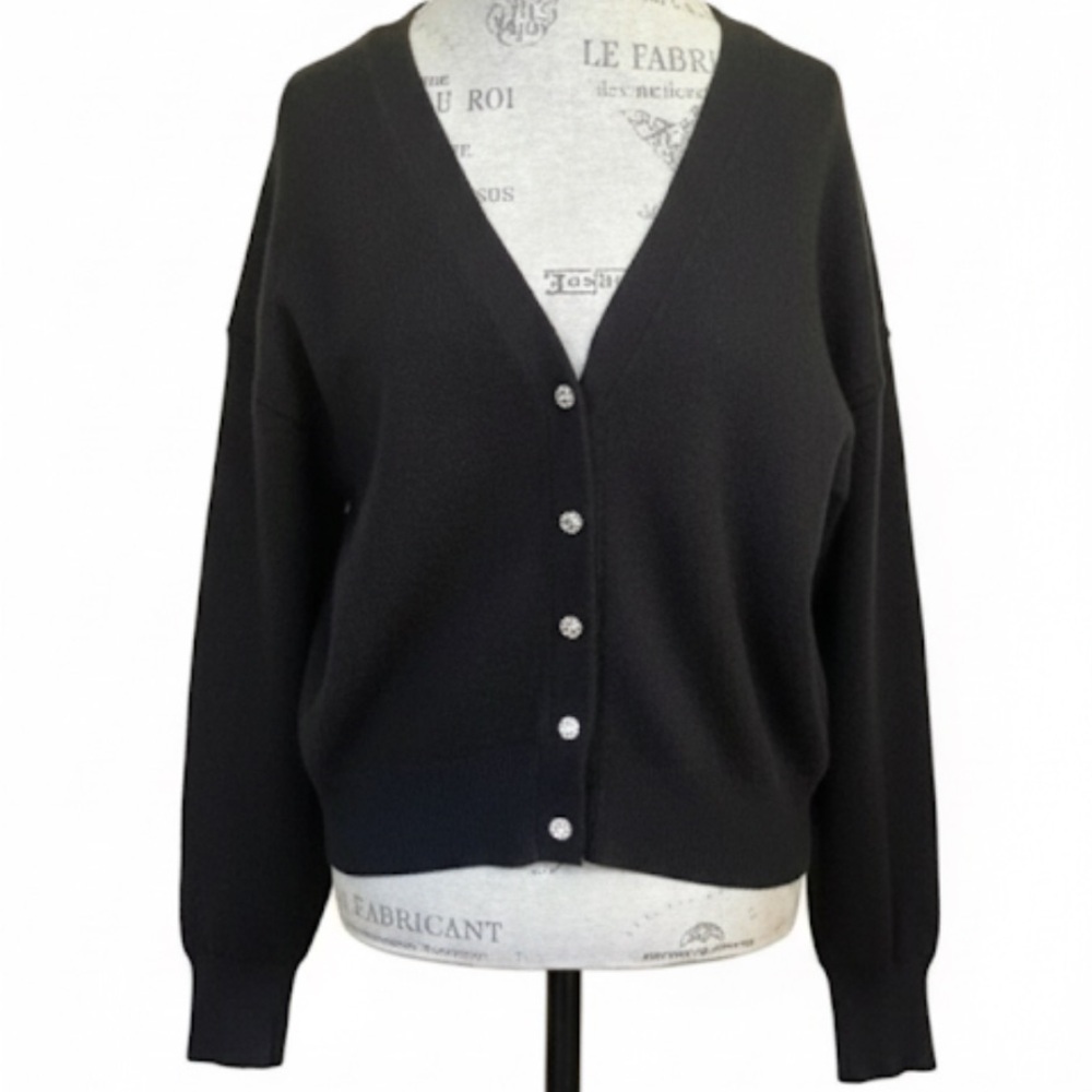 NWT! Ciebon V-Neck Black Cardigan Sweater With Rhinestone Buttons Medium